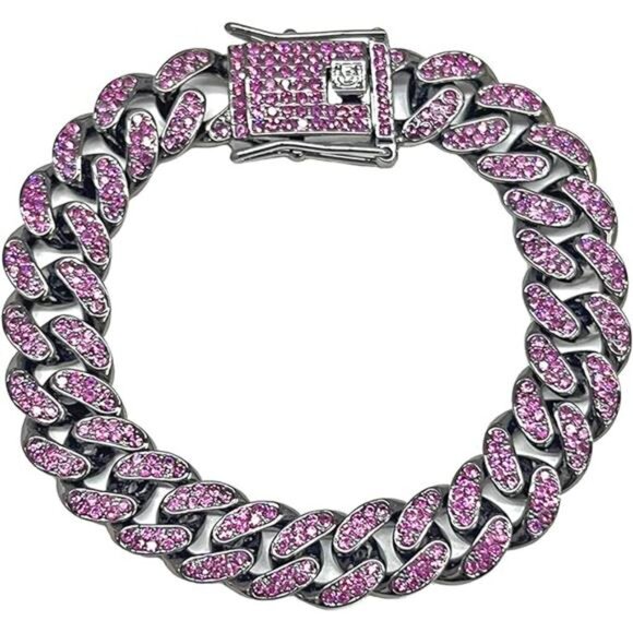 Purple Diamond Cuban Link Armlet Bracelet - Picture 6 of 6